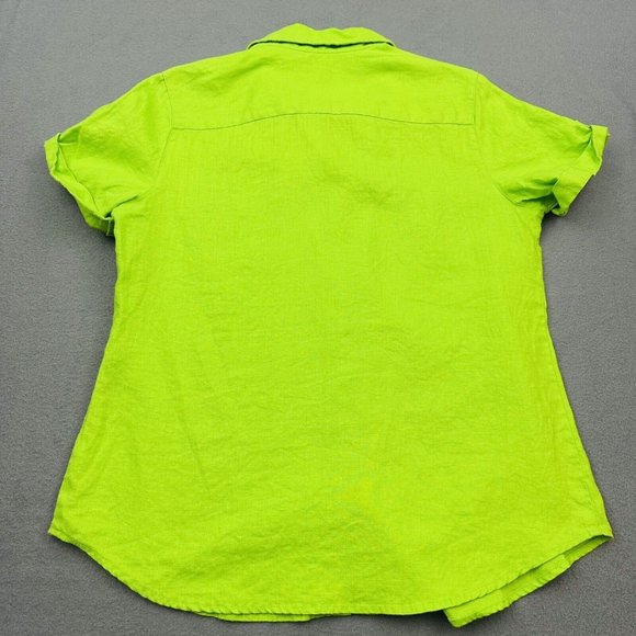 Kim Rogers Green Linen Short Sleeve Button Up Shirt Womens Medium - Picture 3 of 6
